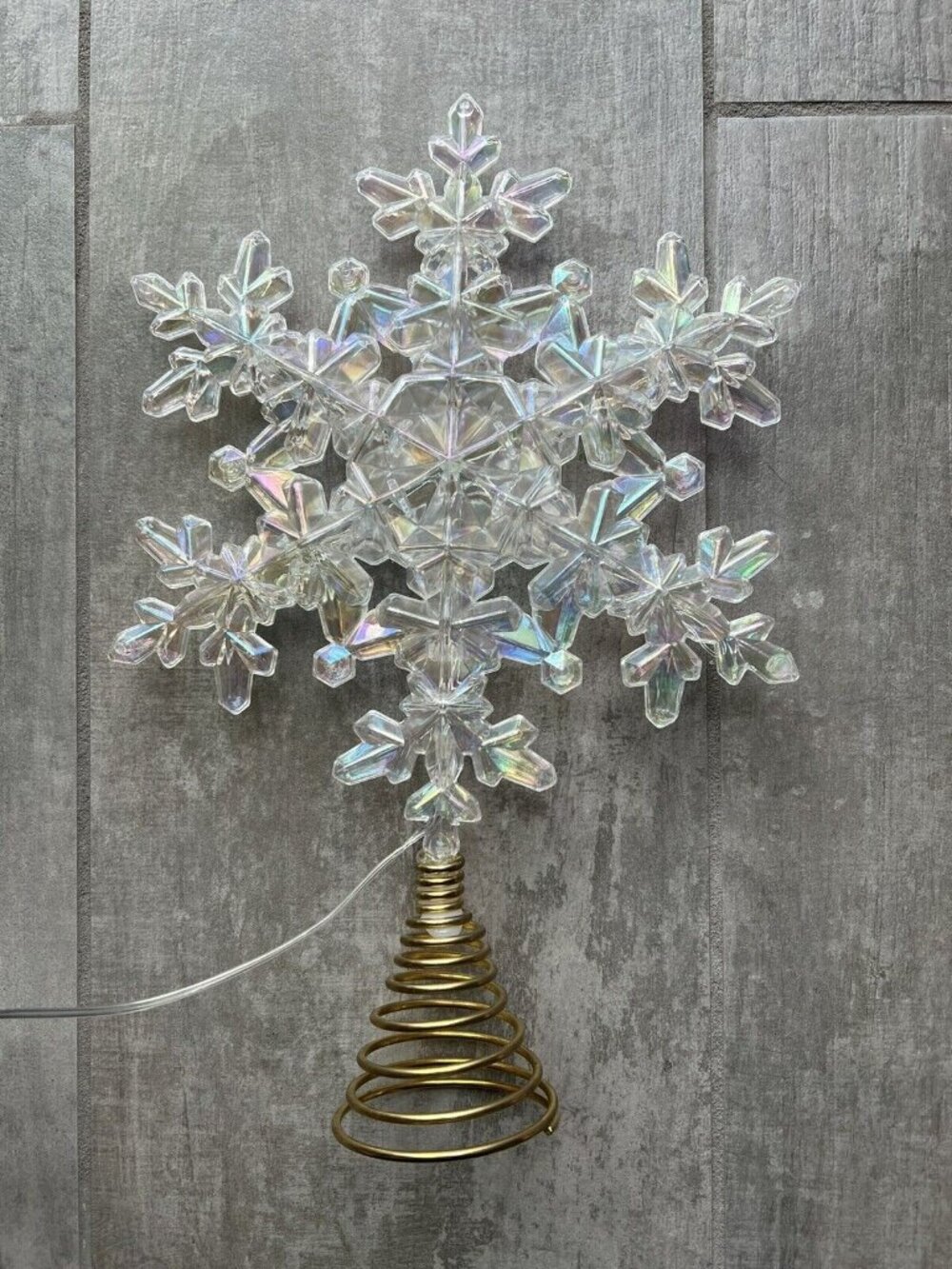 Pre Lit Battery Operated Snowflake Christmas Holiday Tree Topper White Lights